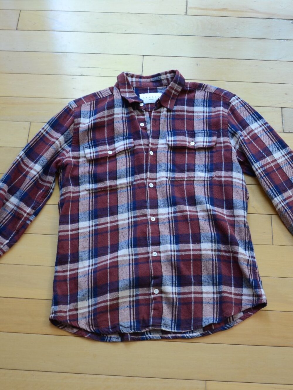 Sandro Paris red and blue plaid flannel button-up shirt Size M